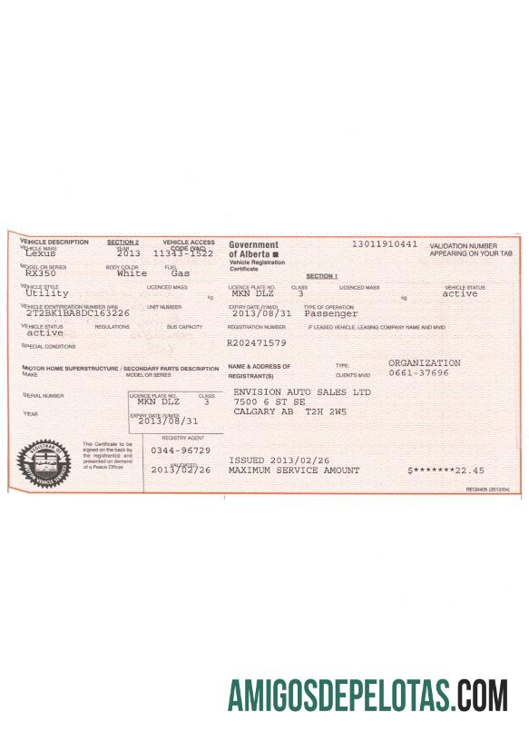 Canada Alberta Car Title Version 2 amostra